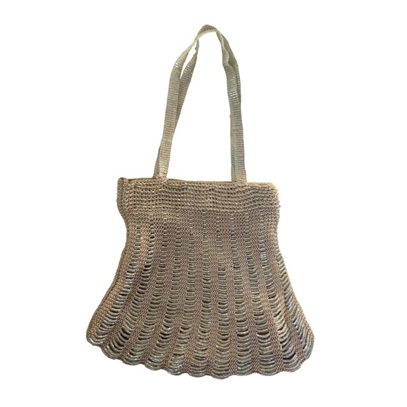 Page D. Handbags - Page D. Embroidered Beaded Evening Bag Champagne Gold Scalloped Hand Bag